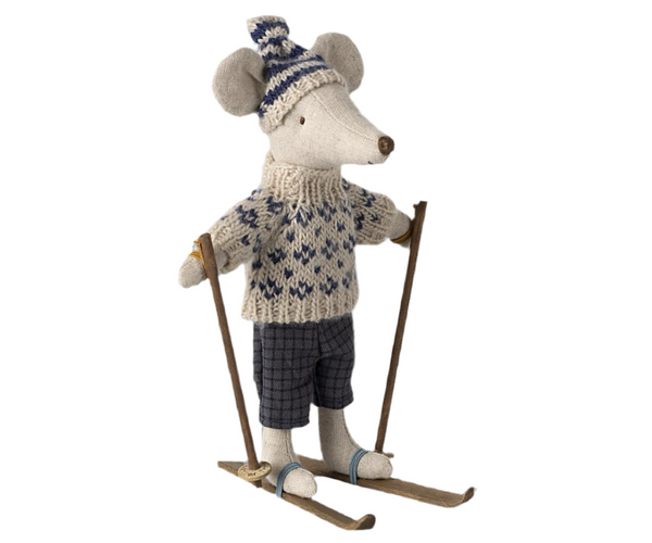 Maileg Winter Mouse with Ski Set, Dad - Blue