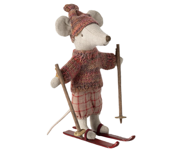 Maileg Winter Mouse with Ski Set, Big Sister - Rose