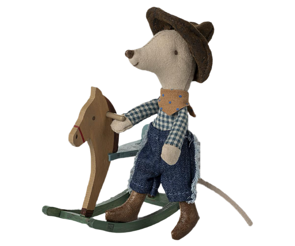 Maileg Cowboy Mouse on Rocking Horse, Little Brother