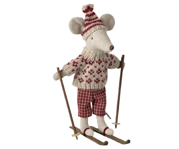 Maileg Winter Mouse with Ski Set, Mum - Red