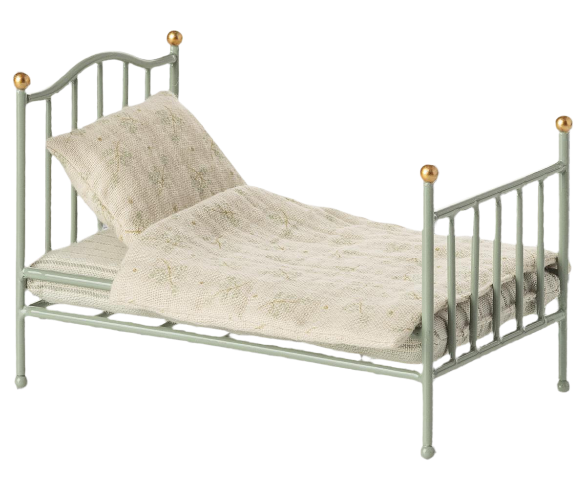 Maileg Vintage Single Bed, Mouse - Mint
