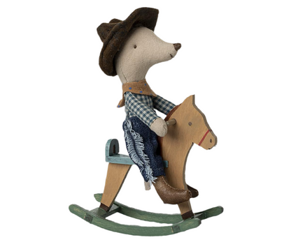 Maileg Cowboy Mouse on Rocking Horse, Little Brother